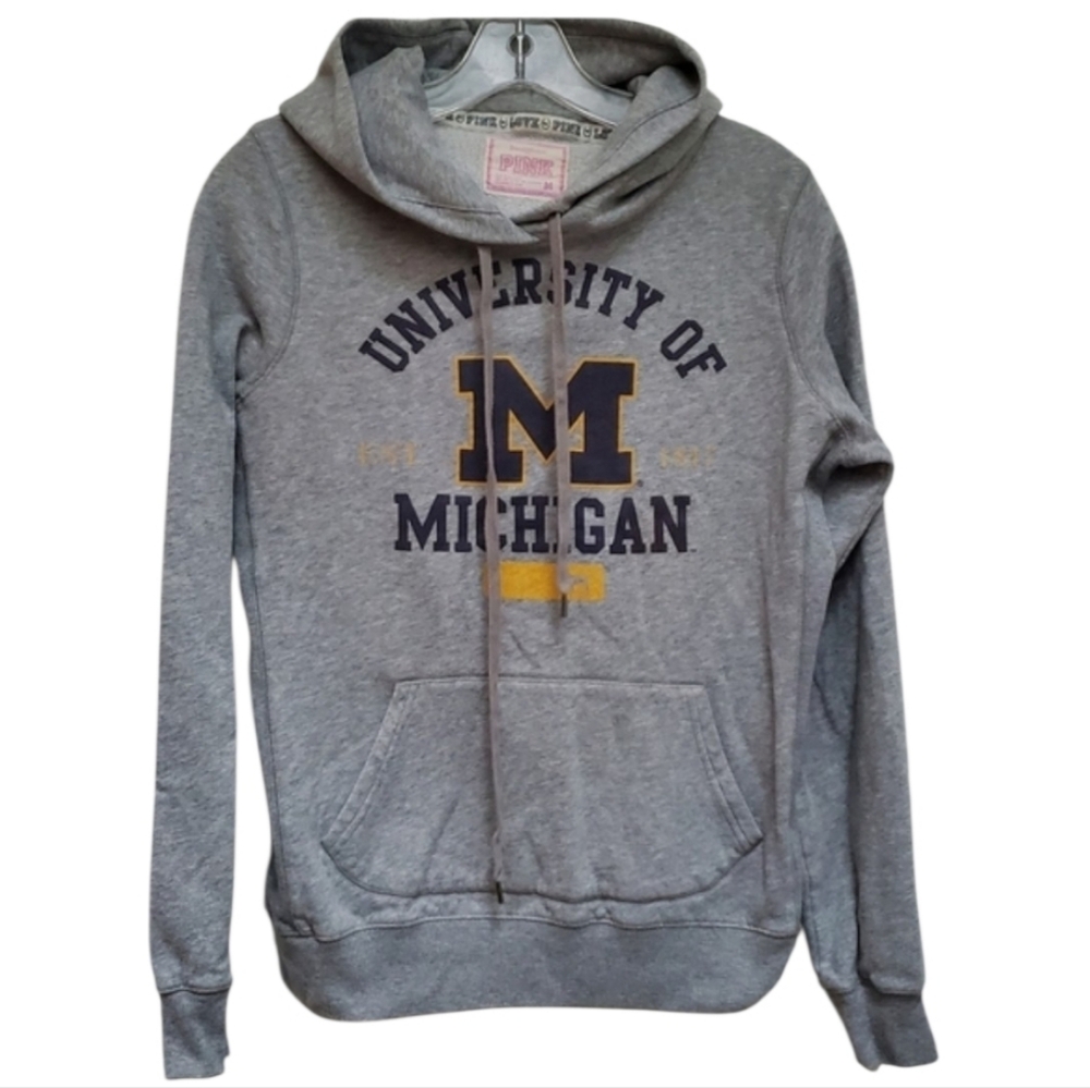 University Of Michigan Victoria's Secret Pink Love Gray Hoodie Sweatshirt Size M